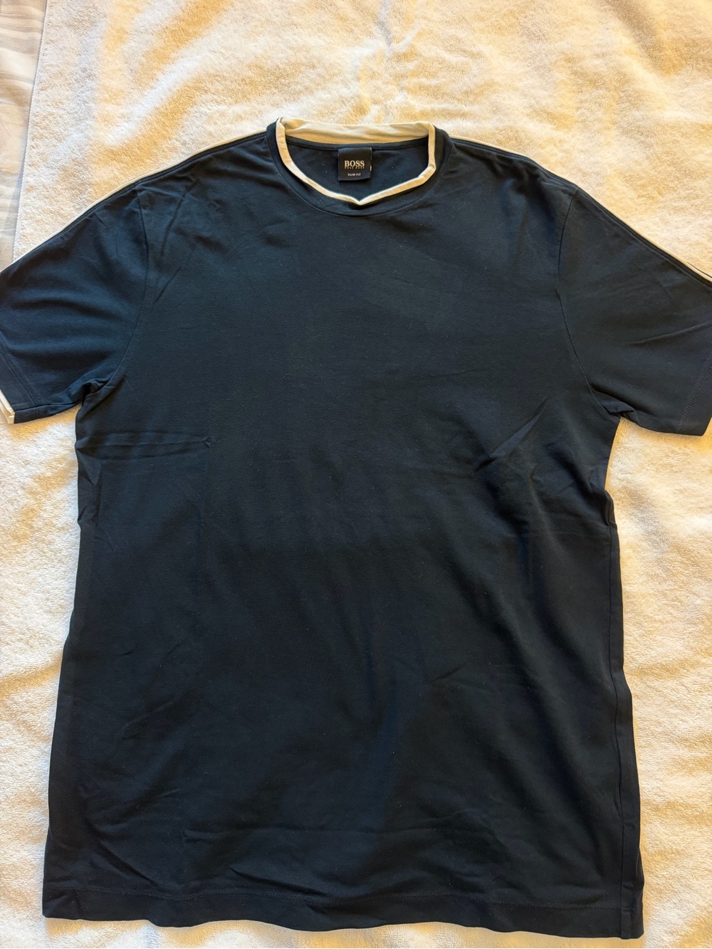 Hugo Boss Navy Short-Sleeve Crewneck Tee with Cream Trim
